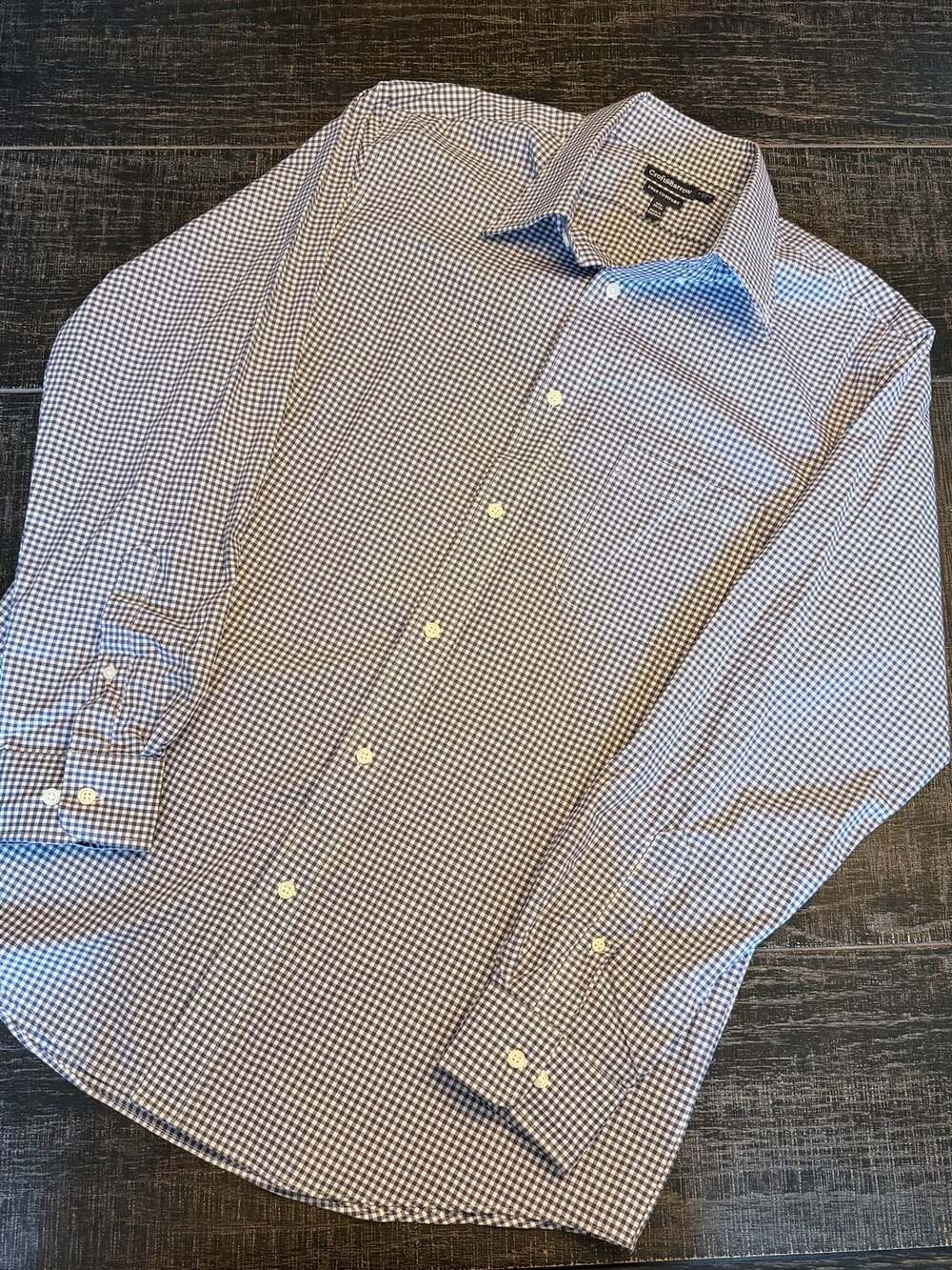 Croft & Barrow Dress Shirt Size 16.5 34/35 Blue White Gingham Classic Fit